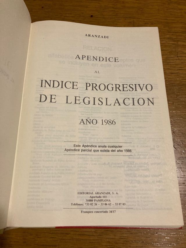 Apéndice al Índice Progresivo de Legislación. 1986