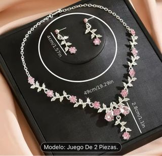 Conjunto Collar y Pendientes Flores Rosa Plata