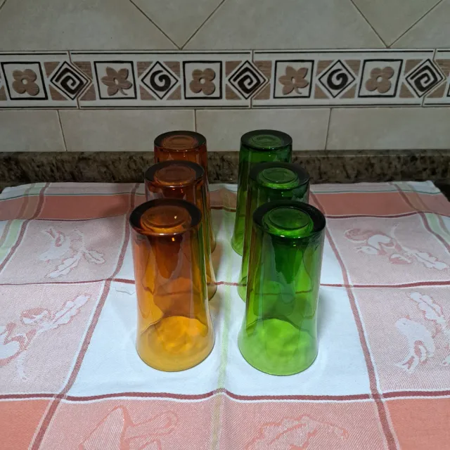 6 Vasos Tubo Cristal Colores Verde y Naranja