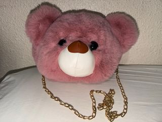 Bolso peluche osito rosa cadena dorada