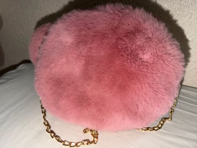 Bolso peluche osito rosa cadena dorada