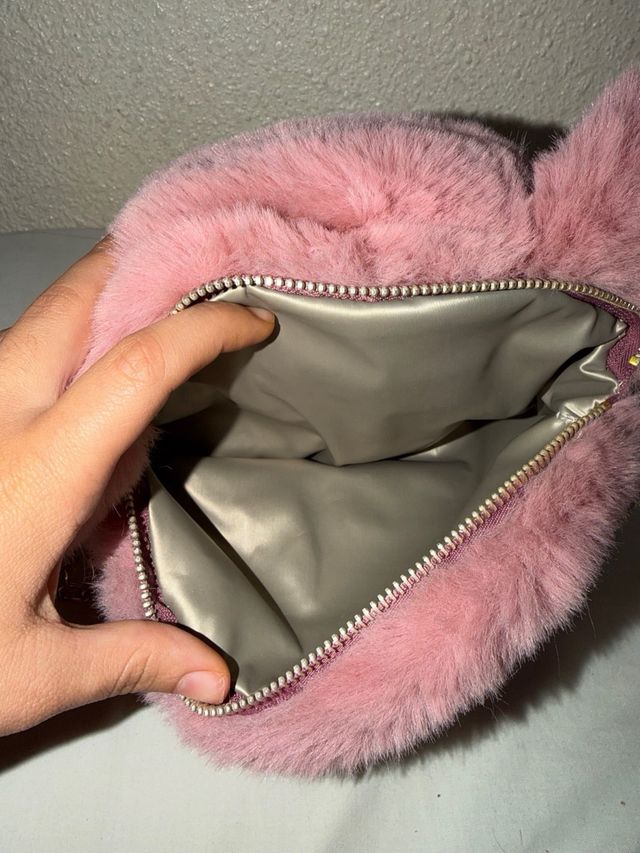 Bolso peluche osito rosa cadena dorada