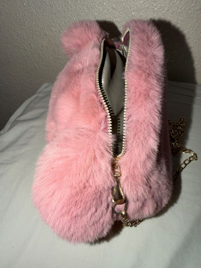 Bolso peluche osito rosa cadena dorada