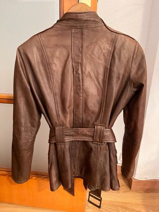 Cazadora Piel Zara Mujer Marrón