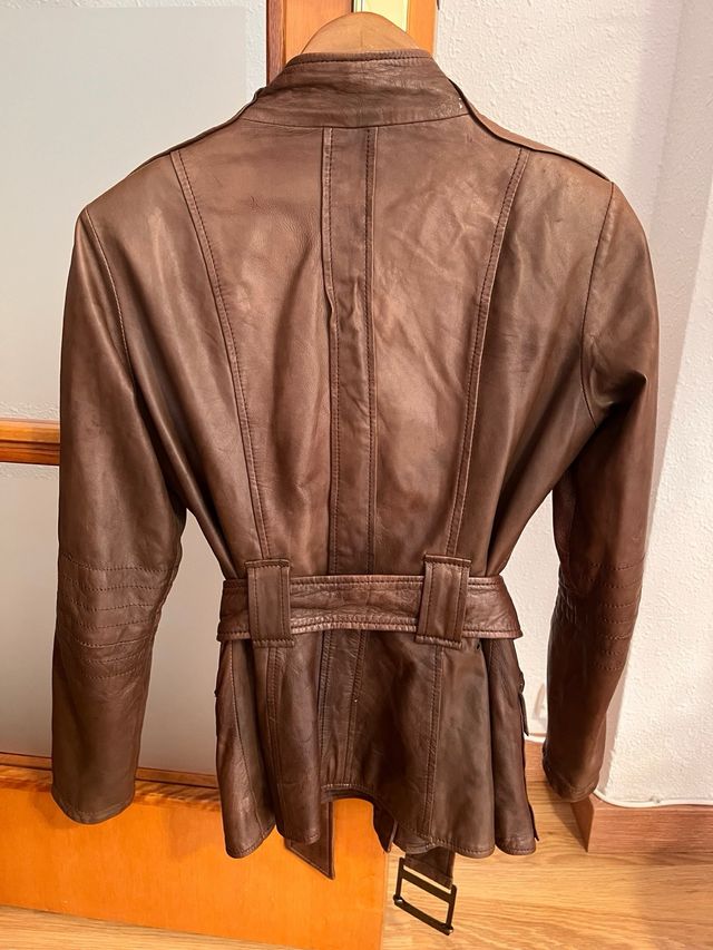 Cazadora Piel Zara Mujer Marrón