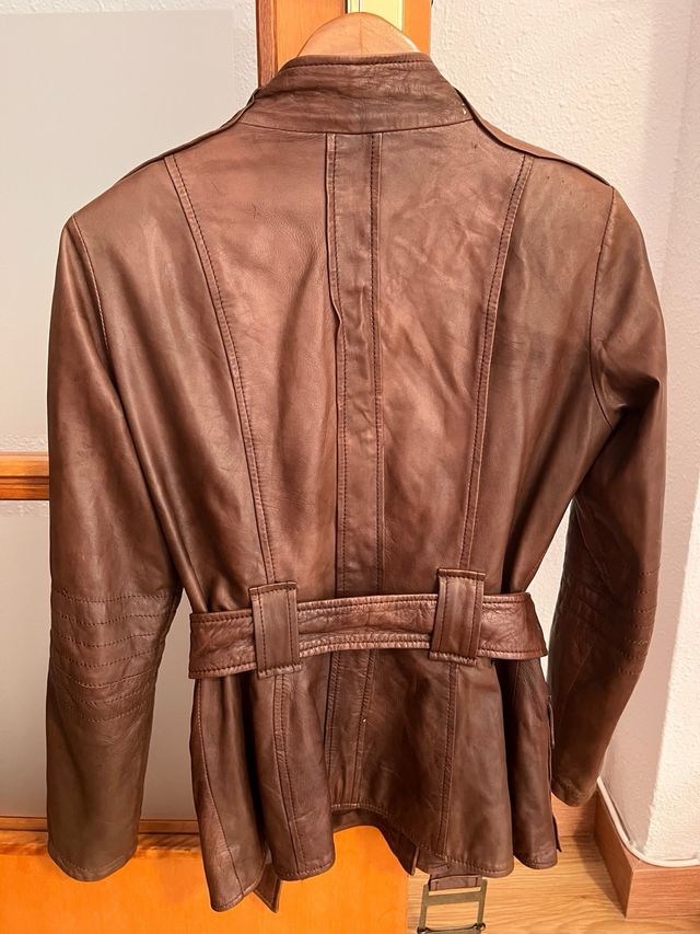 Cazadora Piel Zara Mujer Marrón