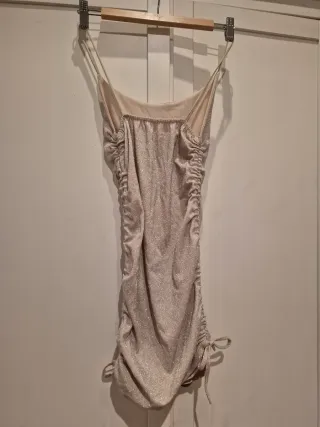 Vestido fiesta brillante tirantes drapeado