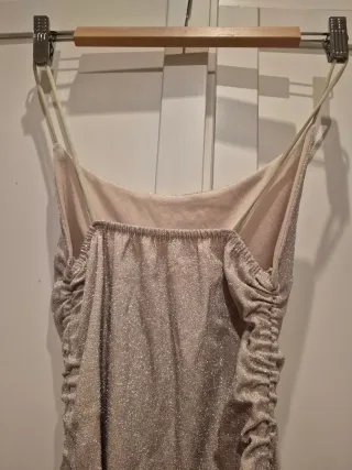 Vestido fiesta brillante tirantes drapeado