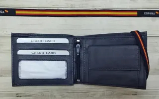 CARTERA MONEDERO PIEL CIERRE BANDERA + REGALO PULS