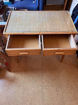 Juego Escritorio/silla bambú y ratán (con cristal)