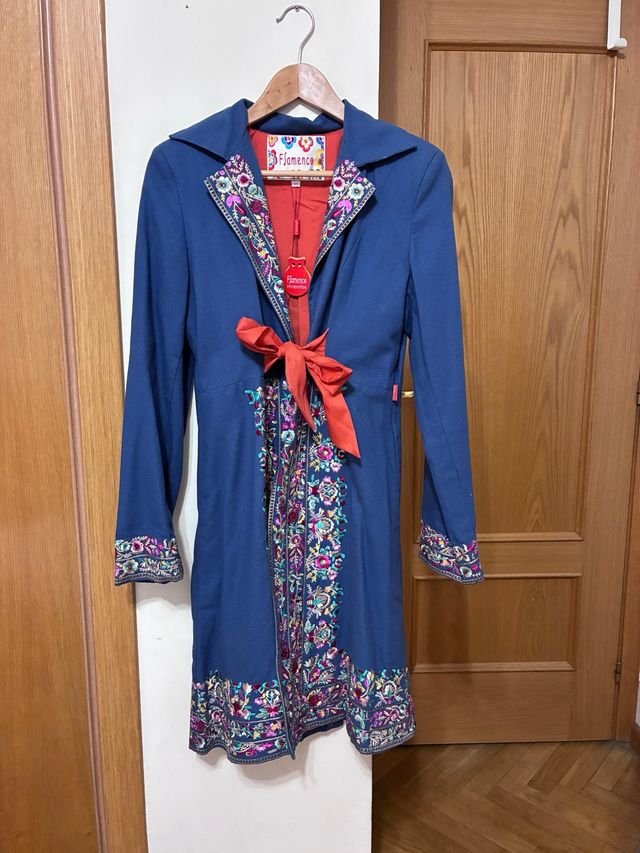 Chaqueta Flamenco Bordada Azul Multicolor