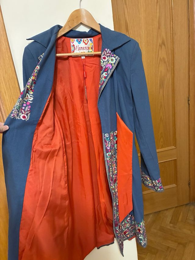 Chaqueta Flamenco Bordada Azul Multicolor