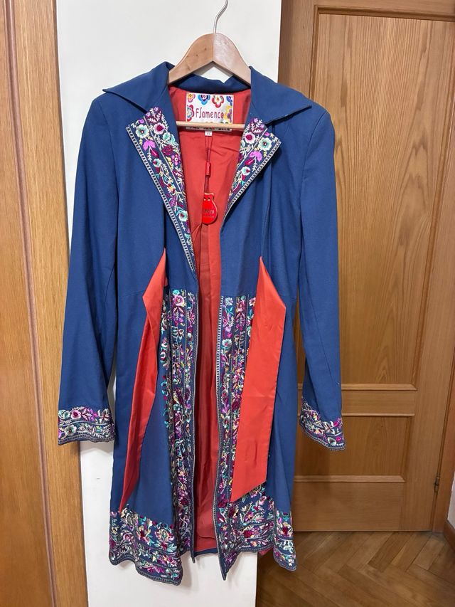 Chaqueta Flamenco Bordada Azul Multicolor