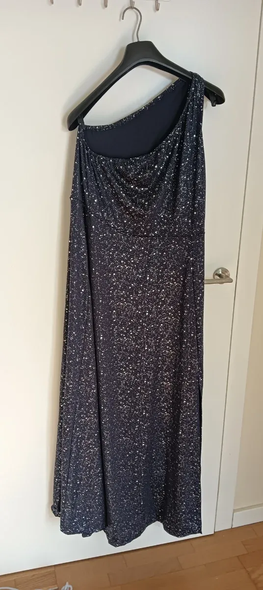 Vestido largo lentejuelas azul y plata