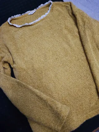 Jersey mujer cuello redondo encaje amarillo