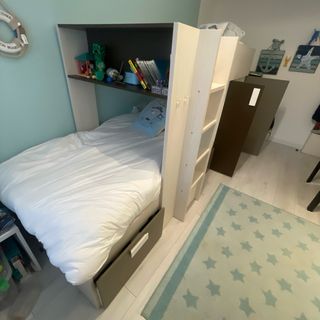 Cama tren con armario, cajones y estanteria