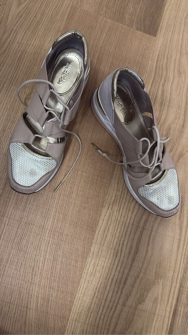 Zapatos cuña mujer beige y dorado talla 39