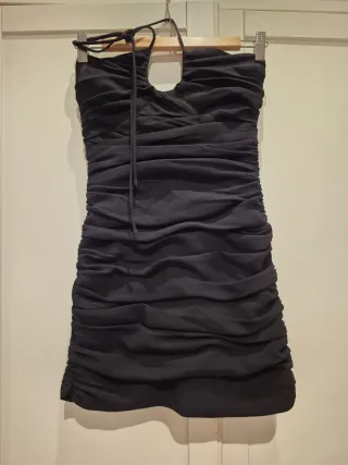 Vestido Negro Fiesta Ruched Halter