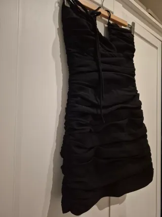 Vestido Negro Fiesta Ruched Halter