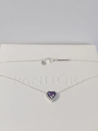 Collar Pandora Corazón Morado Plata