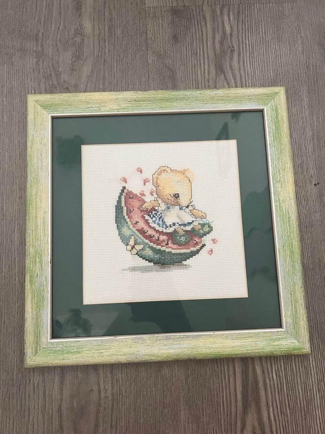 Cuadro punto de cruz - Ratita en sandía