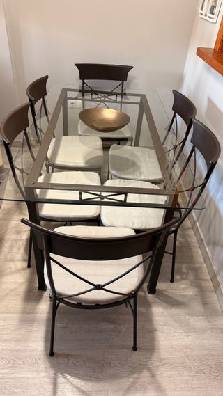 Mesa y 4 Sillas Forja Cristal