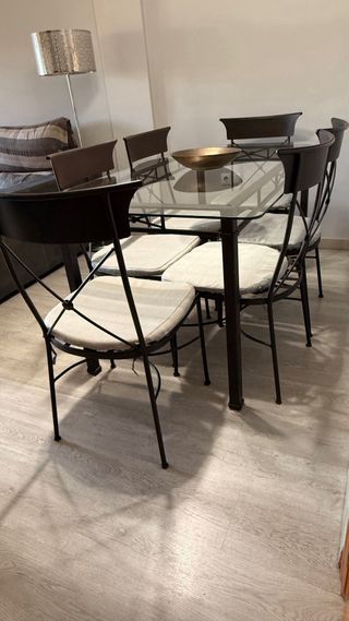 Mesa y 4 Sillas Forja Cristal
