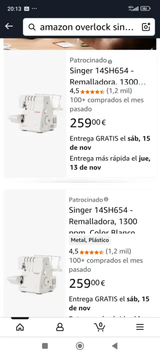 Máquina de coser overlock Singer 14SH654 NUEVA