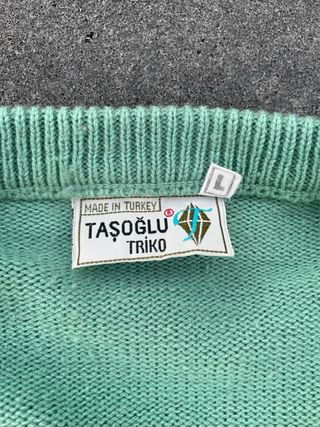 Jersey vintage cuello pico verde menta