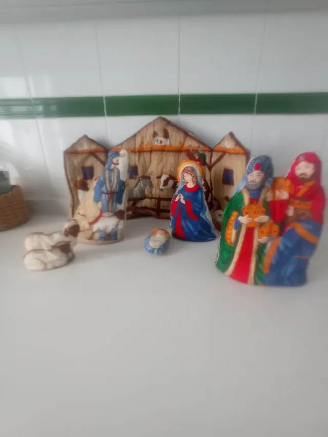 Antiguo Belén de tela relleno de lana