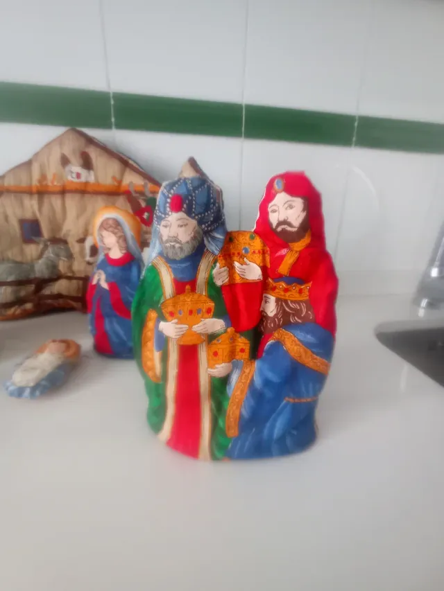 Antiguo Belén de tela relleno de lana