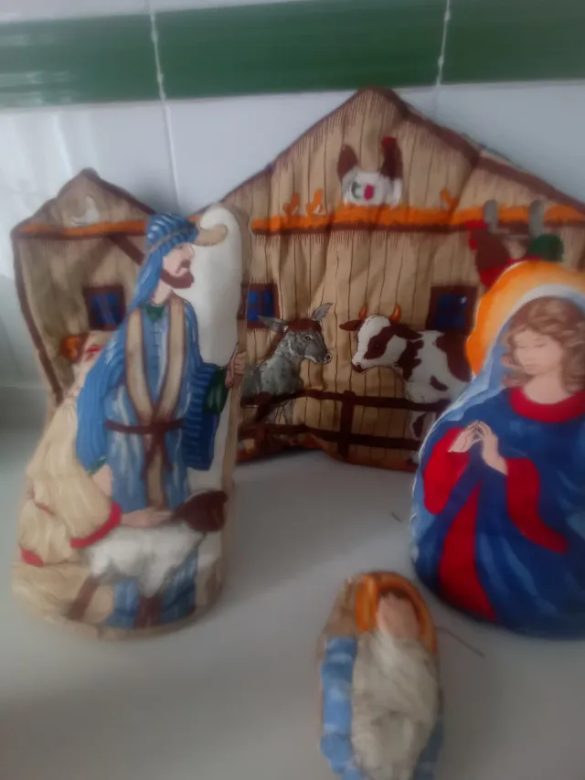 Antiguo Belén de tela relleno de lana