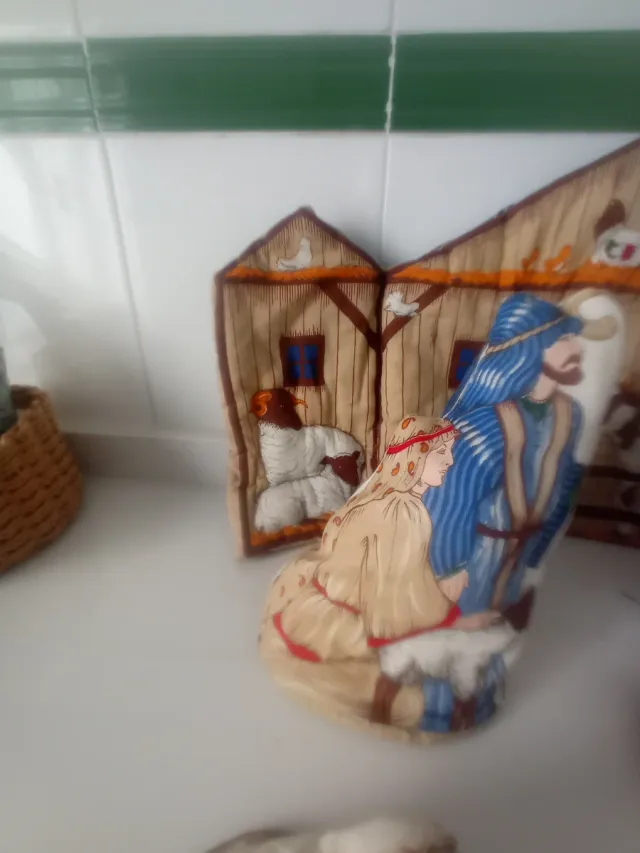 Antiguo Belén de tela relleno de lana