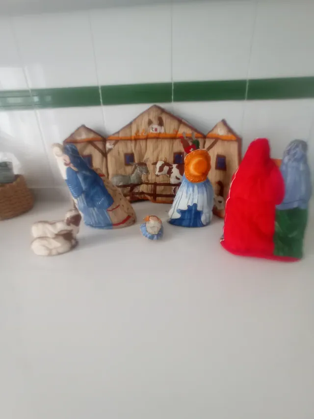 Antiguo Belén de tela relleno de lana