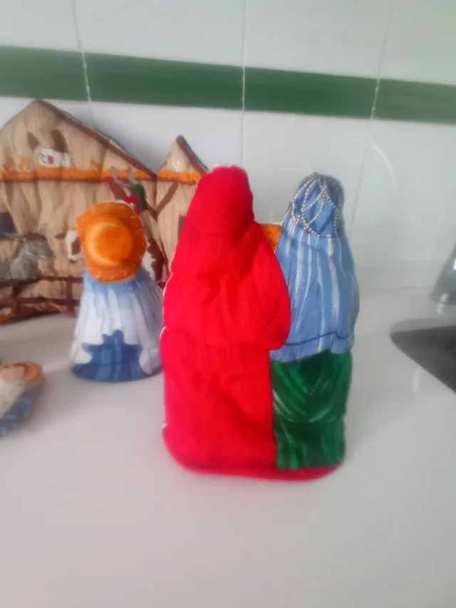 Antiguo Belén de tela relleno de lana