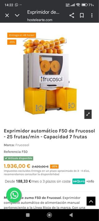 Exprimidor de naranjas Frucosol profesional