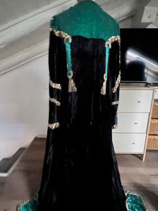 Abrigo Terciopelo Negro y Lentejuelas Verdes