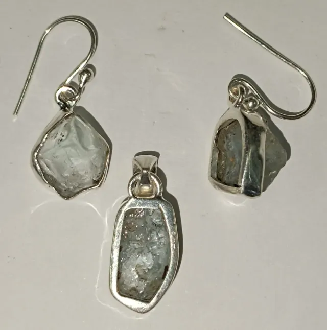 Juego Plata Aguamarina Pendientes y Colgante