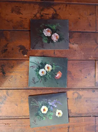 Lote 3 cuadros pequeños flores