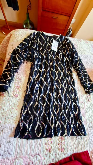 Vestido fiesta Zara negro lentejuelas M