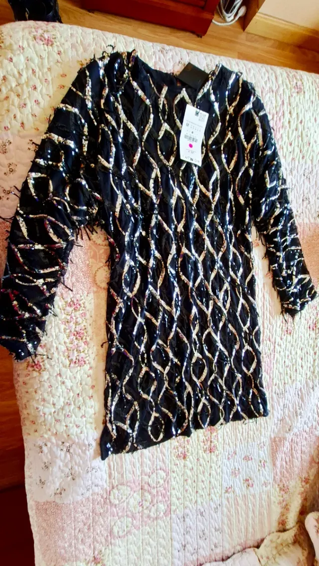 Vestido fiesta Zara negro lentejuelas M