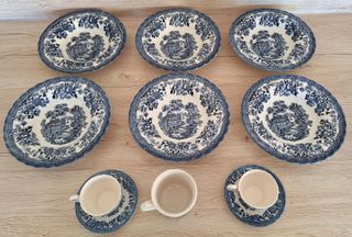 Vajilla inglesa porcelana azul y blanco