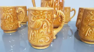 Juego Jarra grande con sus 6 jarras de barro.