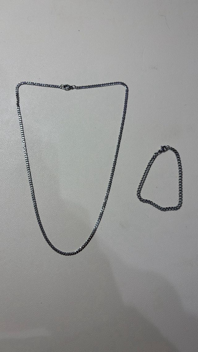 Conjunto Cadena y Pulsera cubana de Plata