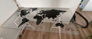 Mesa Escritorio Cristal Transparente Mapa Mundo