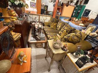 Sofá y sillón tela y madera