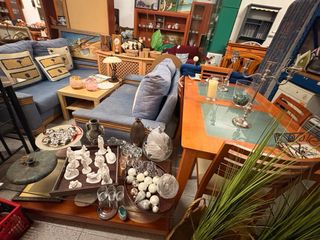 Sofá y sillón tela y madera