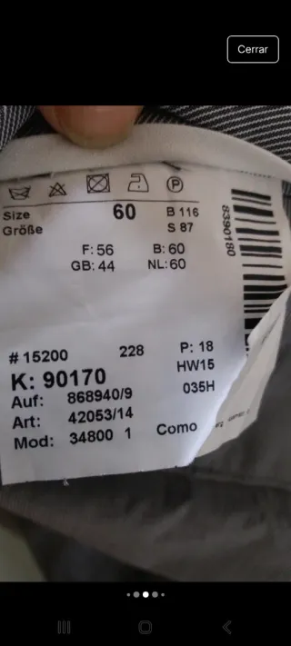 Pantalón gris hombre talla 60