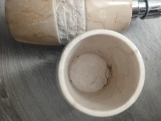 Juego jabonera y vaso mármol beige
