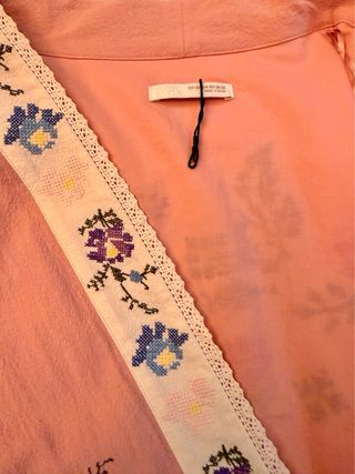 Kimono Algodón Bordado Zara Talla M